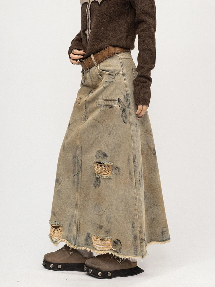 

OCTTFLAB American Retro Hot Girl Denim Skirt Women's Autumn New Design Slimming Midi Skirt Casual Cotton Blend Zipper Cl...