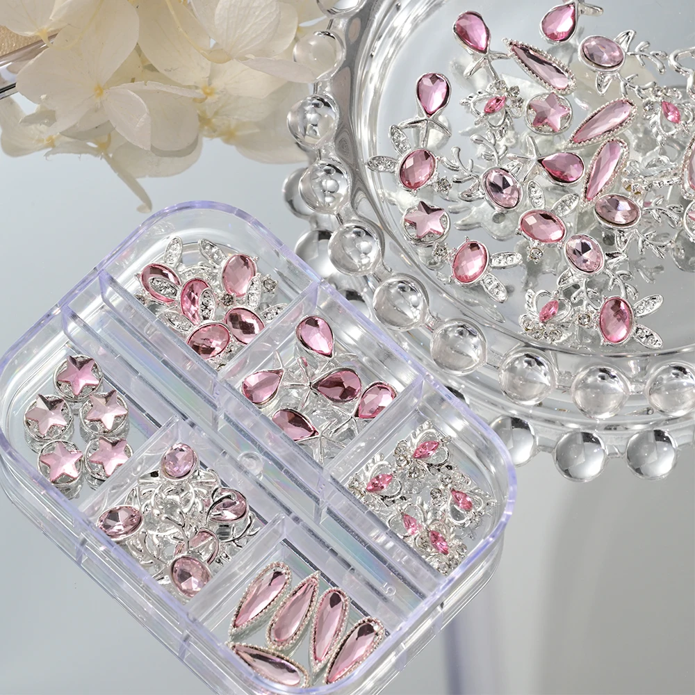 30Pcs 3D Pure Pink Waterdrop Star Diamond Nail Rhinestones Glitter Silver Heart Elk Rabbit Nail Charms DIY Manicure Accessories.