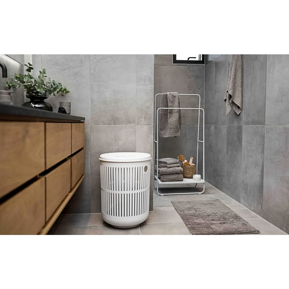 سلة غسيل عملية أنيقة - تعزيز روتينك باللون الأبيض، 16.14 × 16.14 × 21.65 بوصة، سعة كبيرة للاستخدام المنزلي