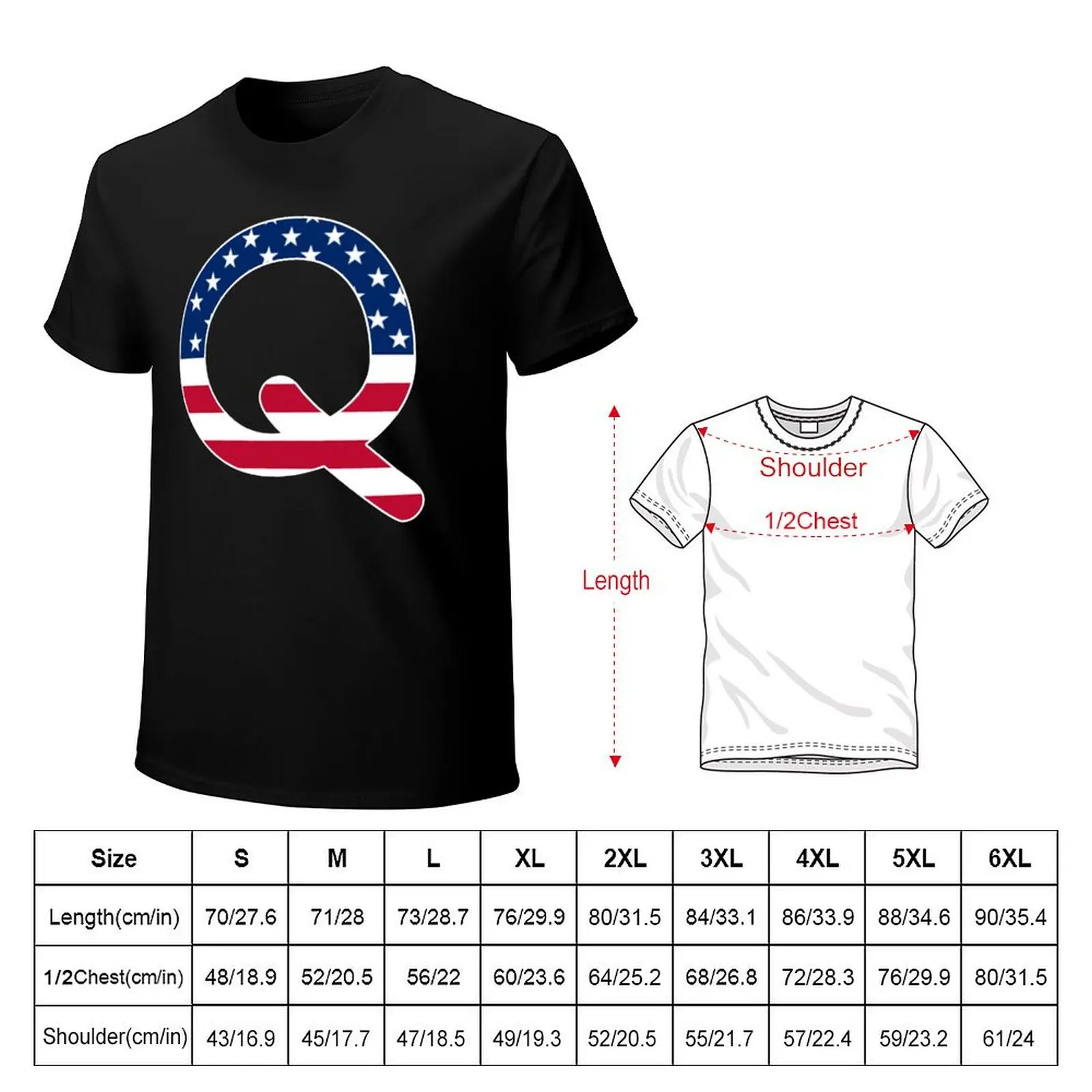 Letter Q Capital Alphabet American Flag Q Gift T-Shirt Soft Lightweight Cotton T-Shirt