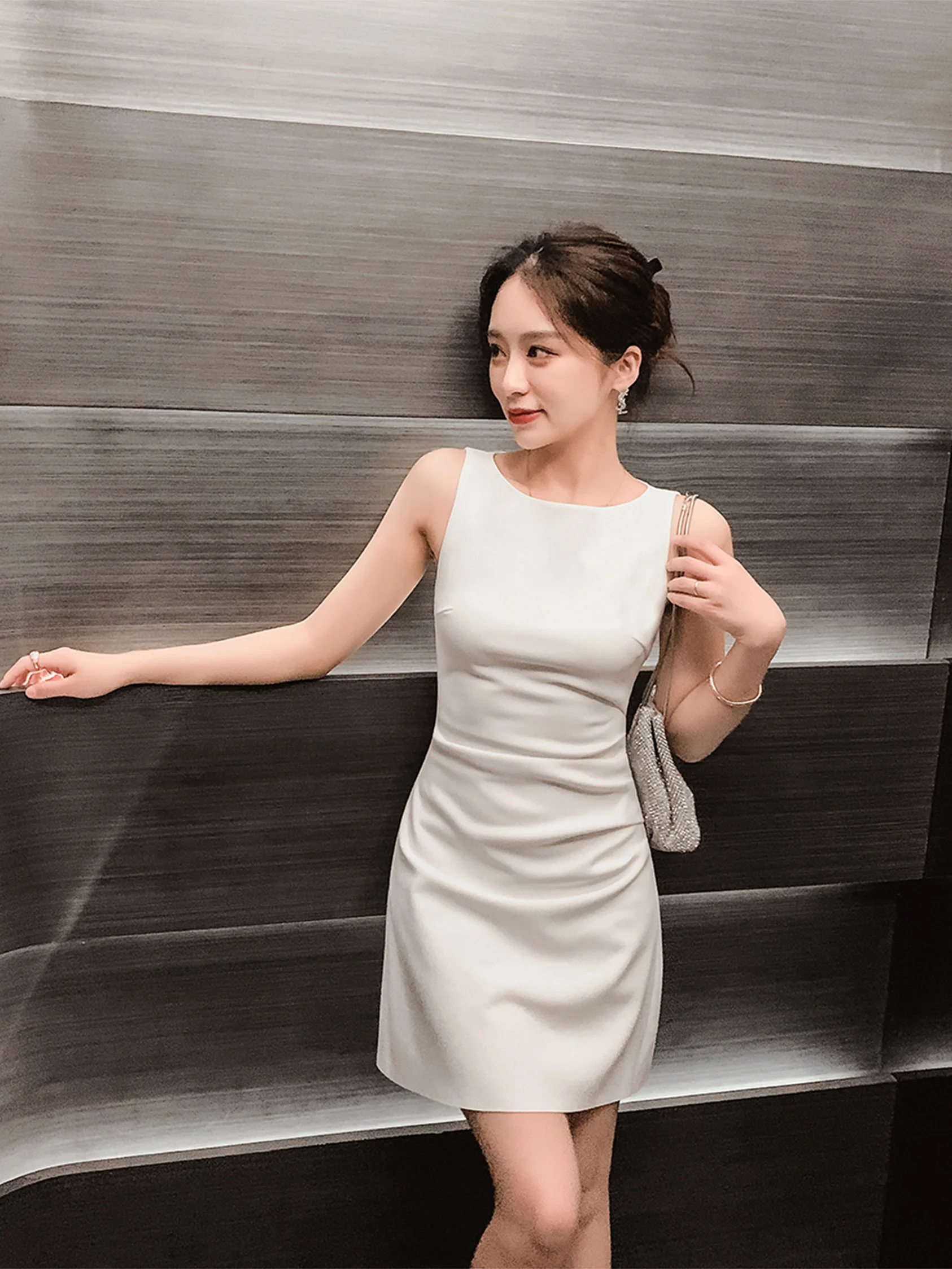 

Ele High-End Women's Dr Birthday Engagement Par Ball Gown ort Skirt High Waist Korean Sle Polyester Fiber