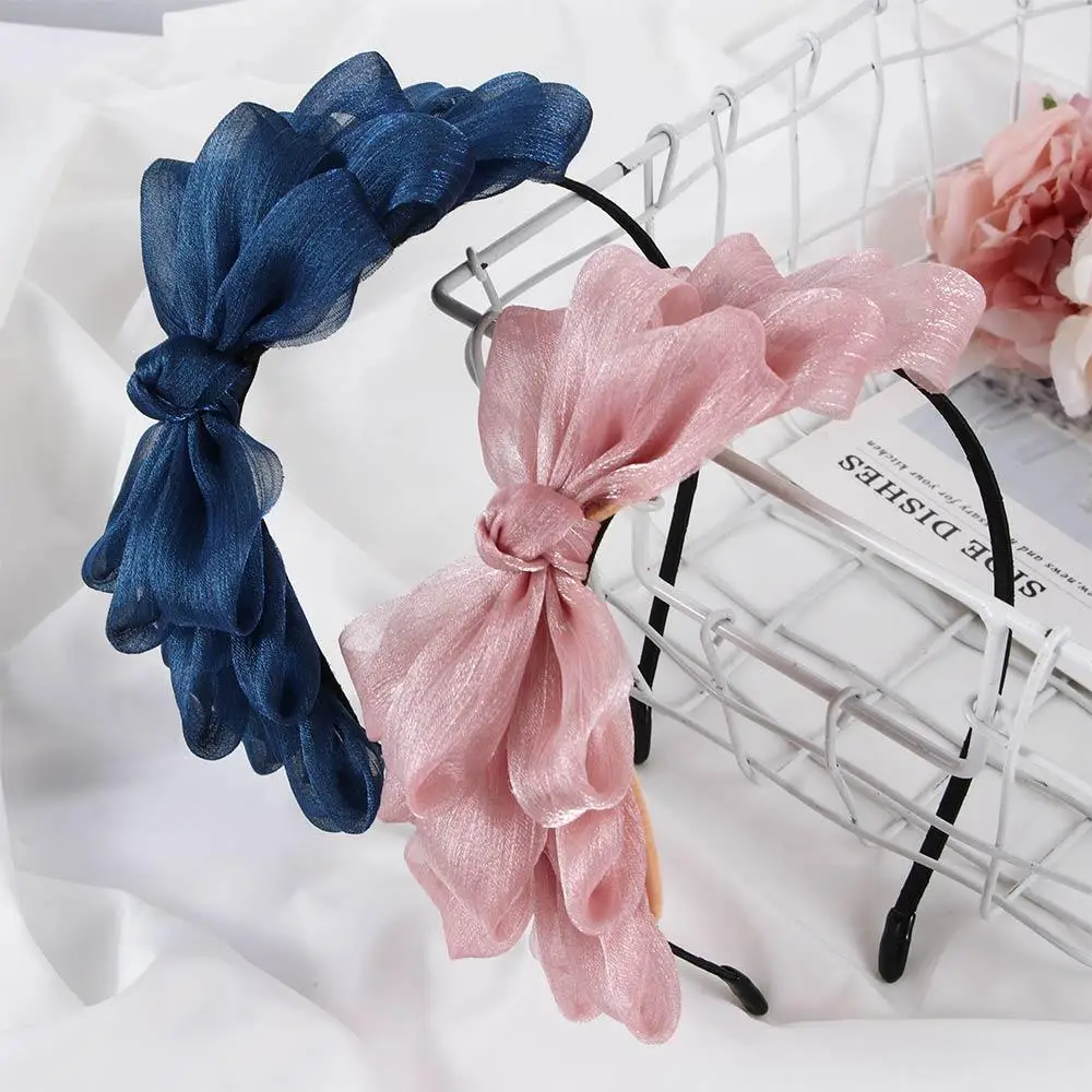 Ribbon Big Bow Floral Shining Hair Band Women Hair Accessories Hair Hoop Flower Lace Bow Head Band