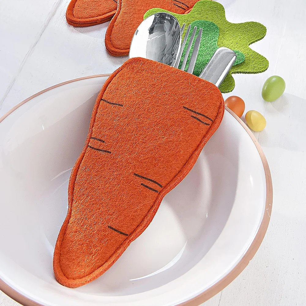 

4/10pcs Easter Felt Cutlery Holder Carrot Shape Cute Tableware Storage Bag for Home Dining Table Decorations Kitchen Utensils