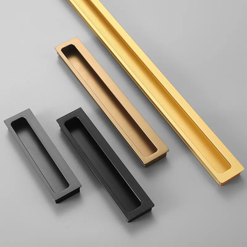 

10Pcs Rectangle Brush Gold Matte Aluminum Recessed Flush Finger Pull Barn Sliding Pocket Door Cabinet Cupboard Closet