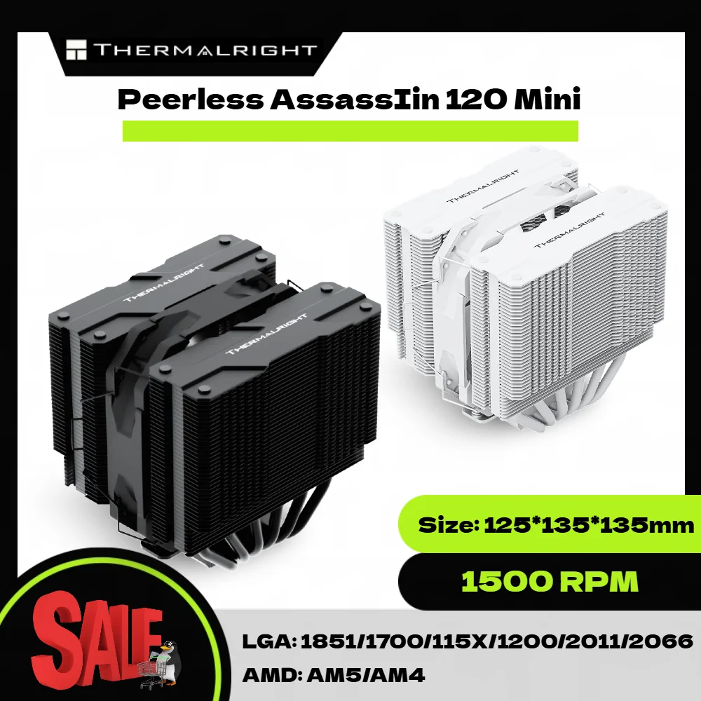 

Thermalright PEERLESS ASSASSIN 120 Mini Воздушный кулер для процессора, двухбашенный, с 6 термотрубками, поддержка LGA1700/115X/AM5/AM4