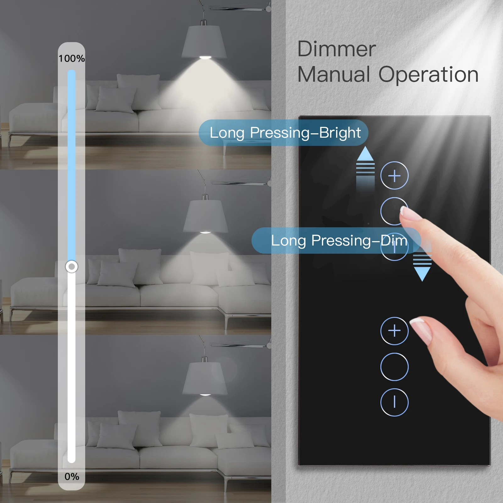 BSEED 2Gang Wall Dimmers 1Way Wall Touch Sensor Switch led Dimmer Light Switches EU Standard Crystal Glass Waterproof 157mm