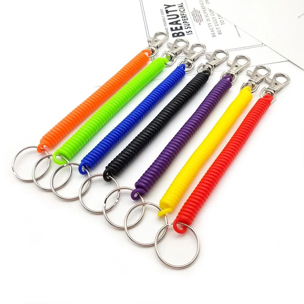 Security Gear Anti-lost Keyring Wrist Coil Wristband Spring Rope Key Ring Spiral Stretch Keychain Key Cord Clasp Elastic Ropes