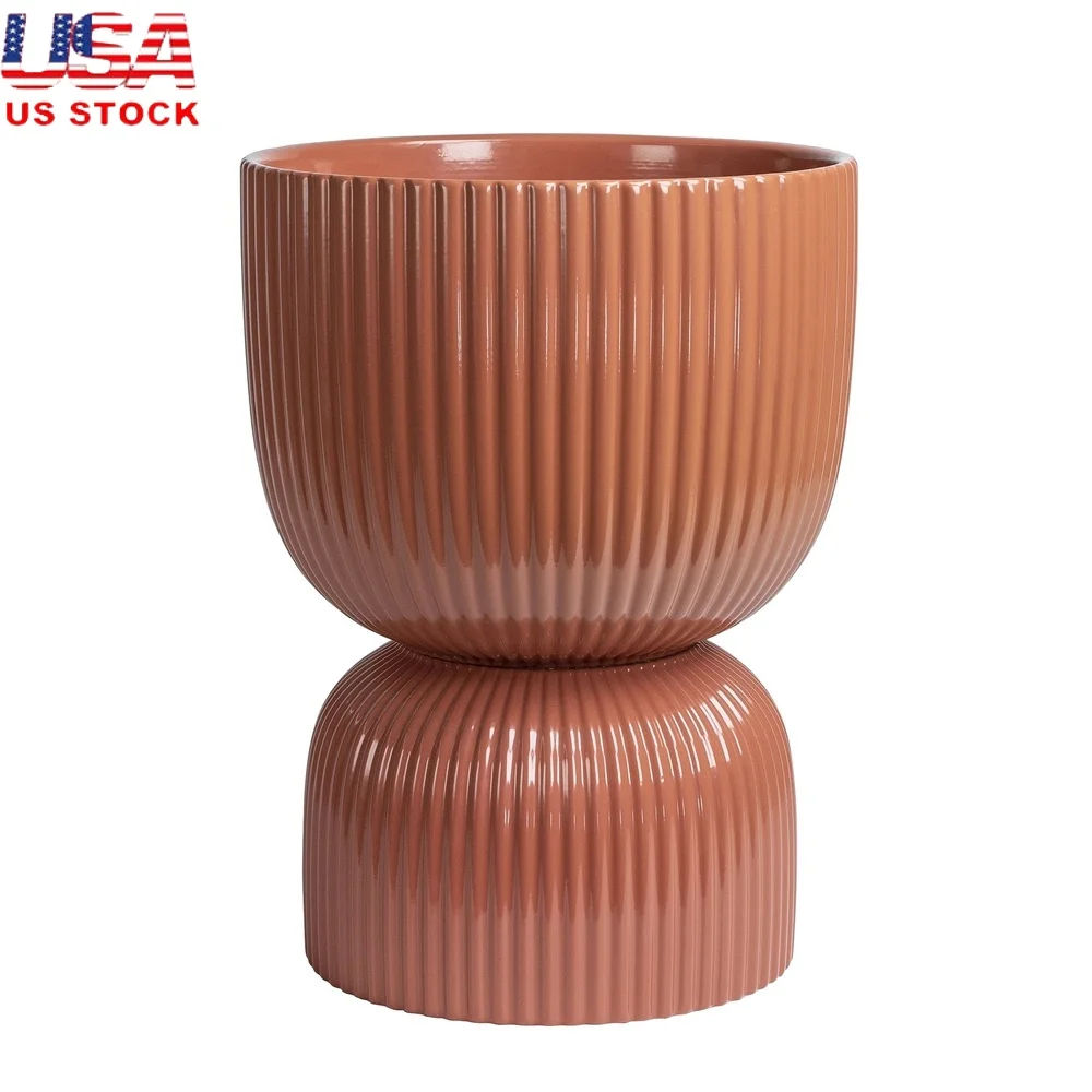 

Round Fulted Ceramic Planter with Drainage Suitable Home Garden Decor Ideal Small Plants and Flowers
