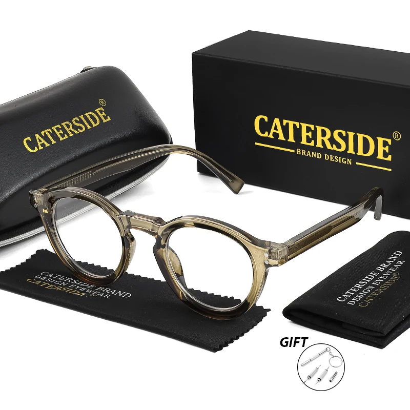 CATERSIDE Vintage Men Customized Prescription Glasses Small Round Frame Anti Blue Light Optical Glasses Women Reading Eyeglasses