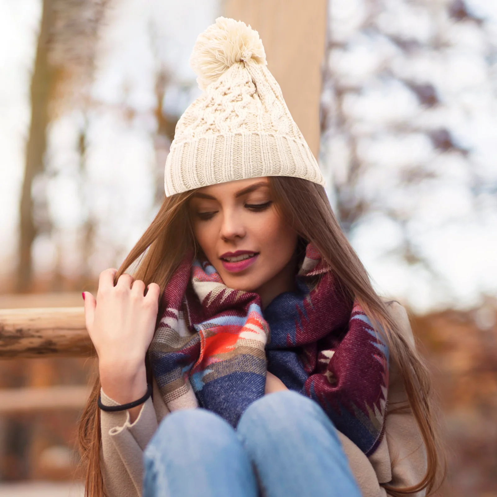 1 مجموعة محبوك قبعة وشاح قفازات مجموعة الدافئة سميكة الشتاء اكسسوارات للنساء طوي متماسكة قفازات التزلج في الهواء الطلق والعتاد #4