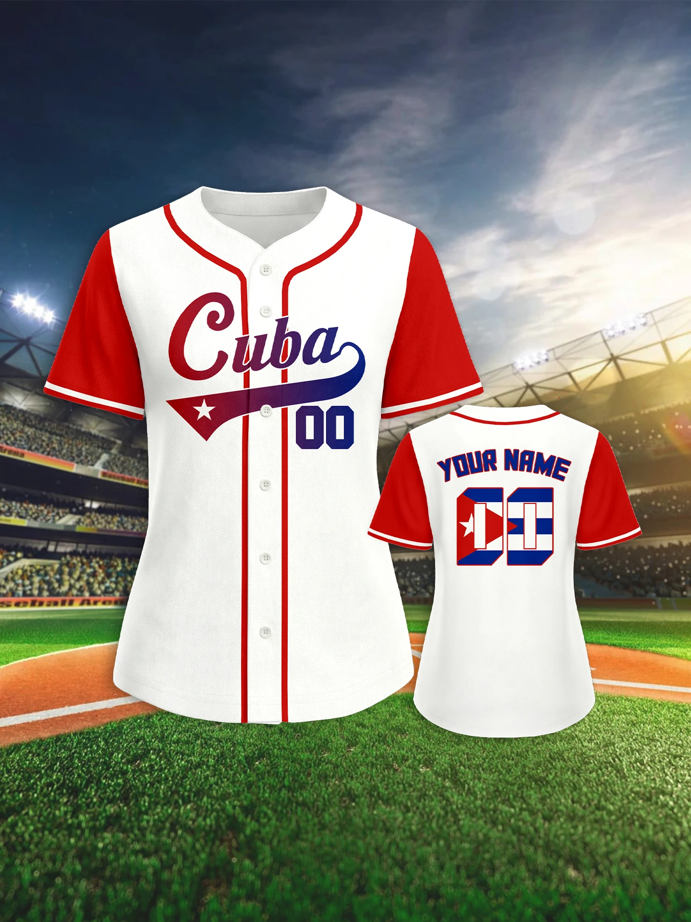 Custom Cuba Baseball Jersey for Women Personalized Baseball Uniform with Name Number Button Down Baseball Shirt Sportwear