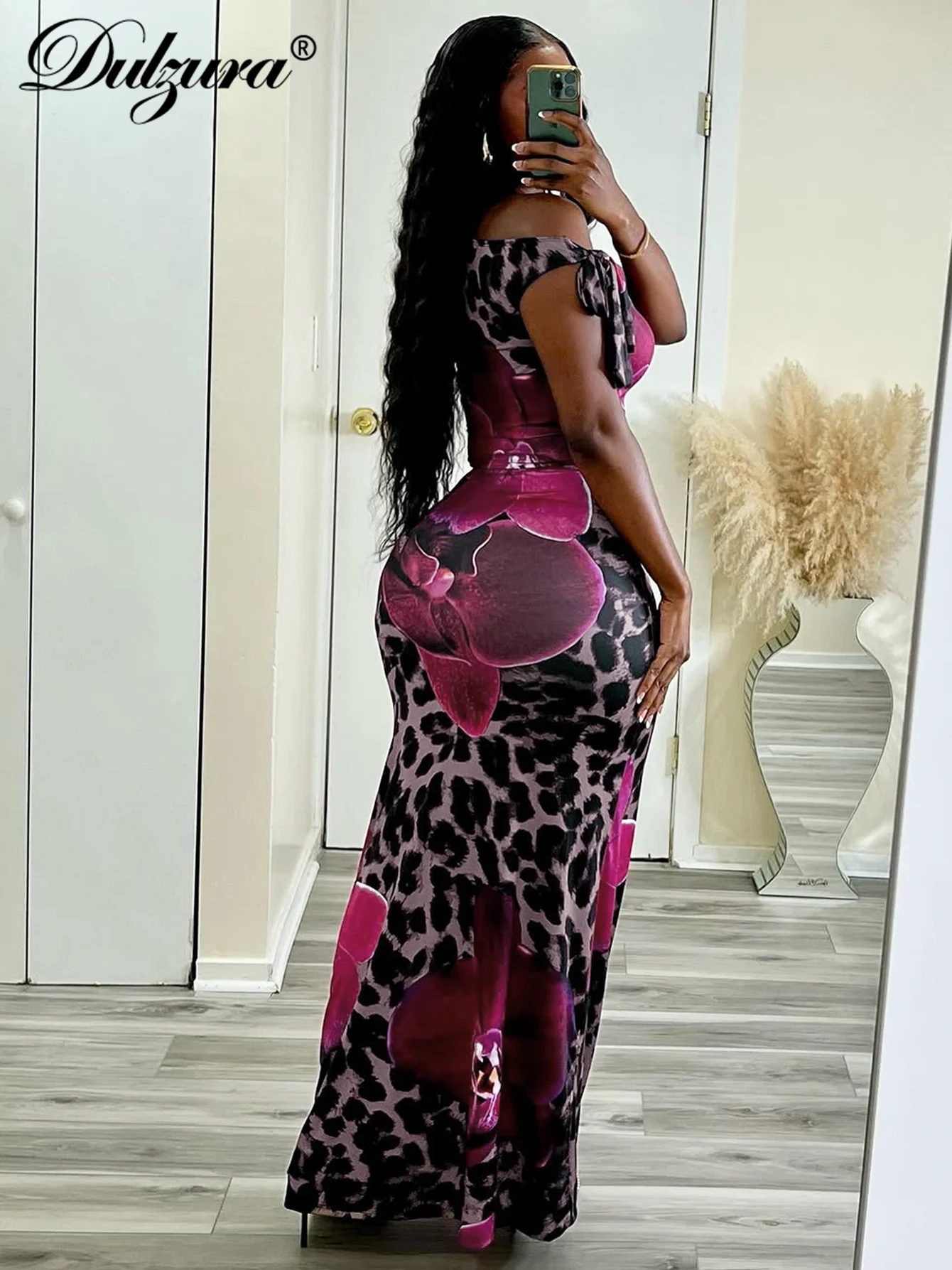 Dulzura Leopardo Sexy Elegante Casual 2 Pezzi Gonna Set Senza Maniche Aderente Con Lacci Canotta Maxi Gonna Set Coordinato Party Clubwear