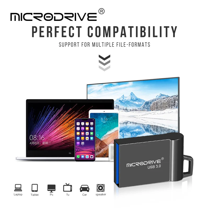Mini clé USB 3.0 haute vitesse 16GB 32GB 64GB 128GB clé USB en métal étanche clé USB stylo bâtons de mémoire avec porte-clés