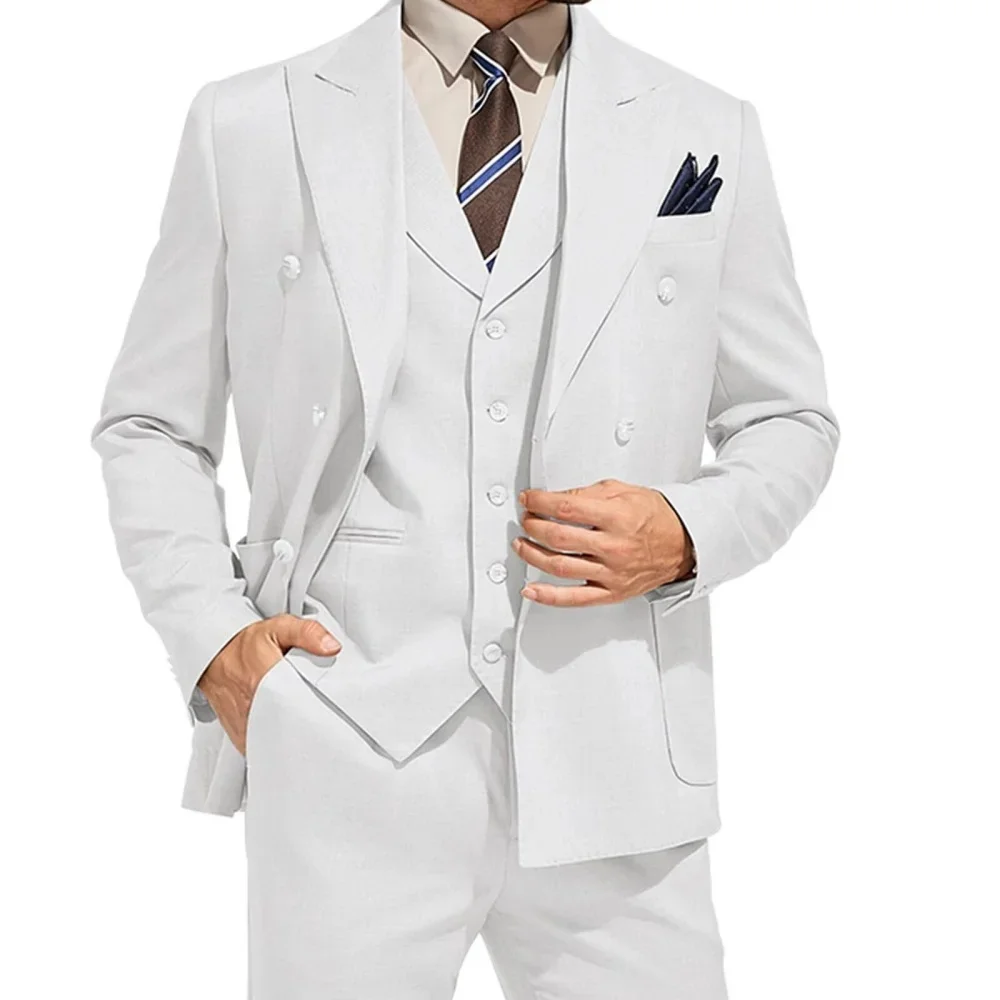 

2025 Custom Made White Groom Single Breasted Men Suit Prom Wedding Party Men Suits Costume ( Jacket+Vest+Pants)