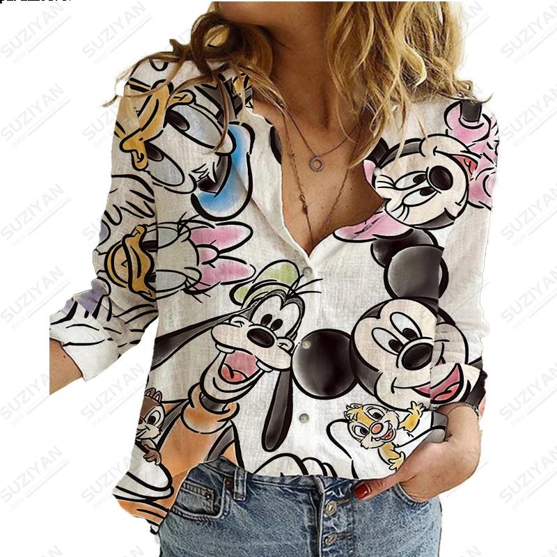 2023 Summer New Women\'s Long Sleeve Shirt Disney 3D Printed Button Cardigan Temperament Simple Shirt Street Loose Women\'s Shirt