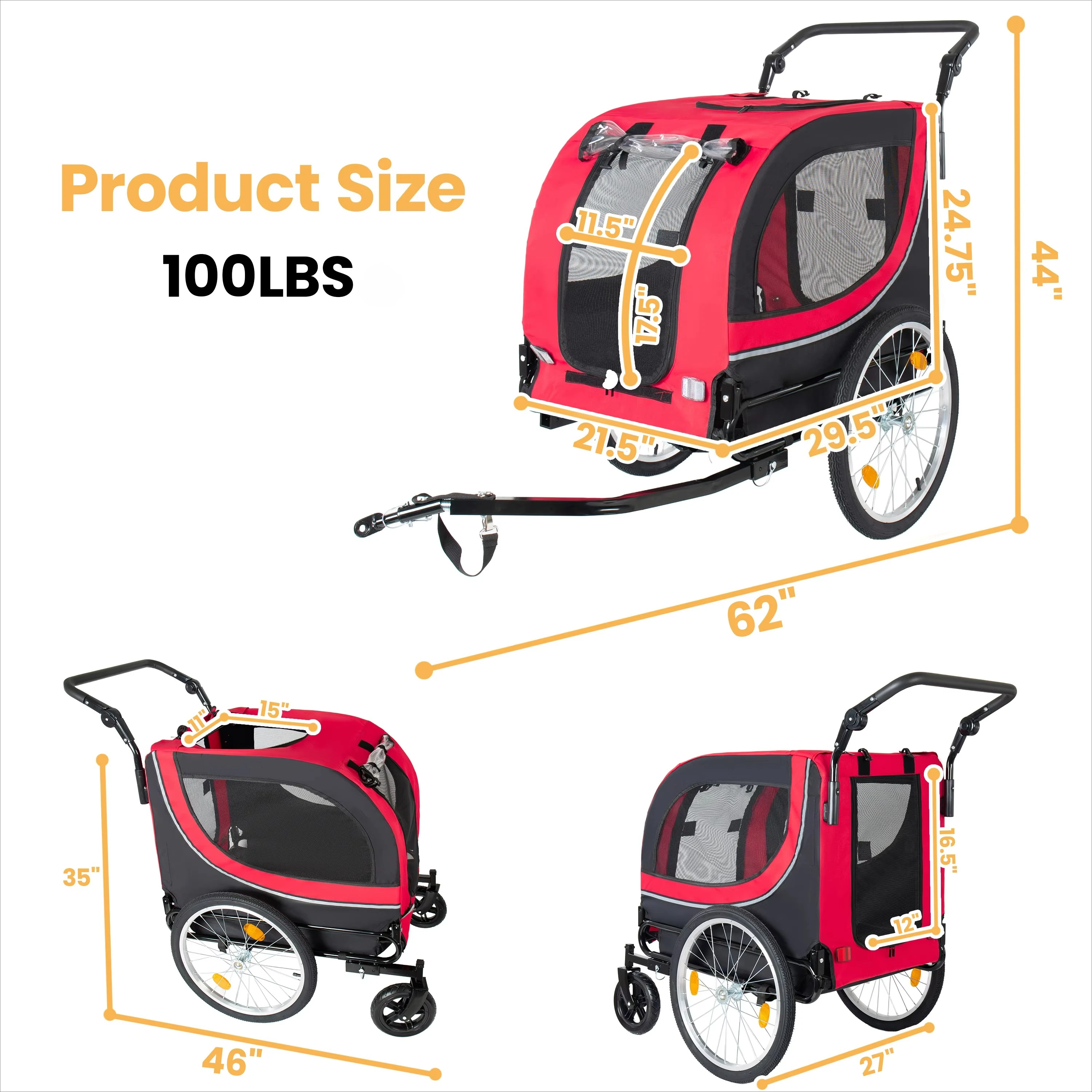 Pet Stroller Carrier - 2-in-1 Fahrradanhänger und Haustier-Kinderwagen, 45 kg