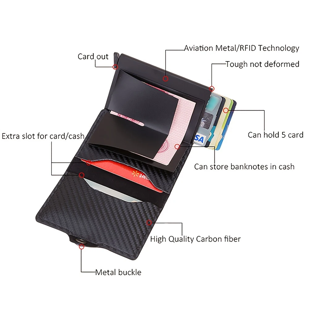 Carbon Fiber Rfid Card Holder Men Wallets Money Bag Male Vintage Black Male Purse 2022 Small Leather Mini Slim Wallets Walets