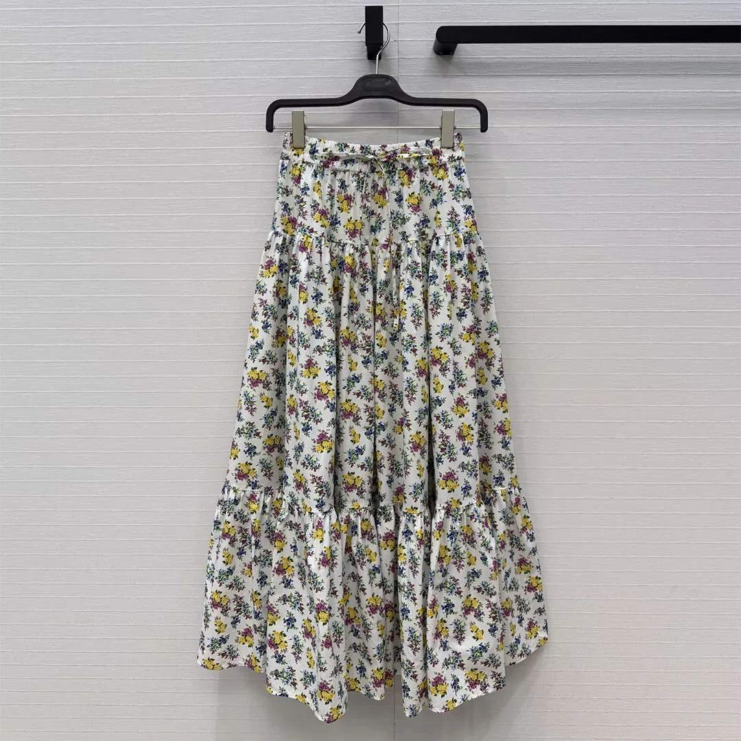 Boho Beach Style Maxi Long Skirts Women 2026 New Summer Floral Print Pattern Lace-up Bow High Waist Sweet A-line Loose Skirt