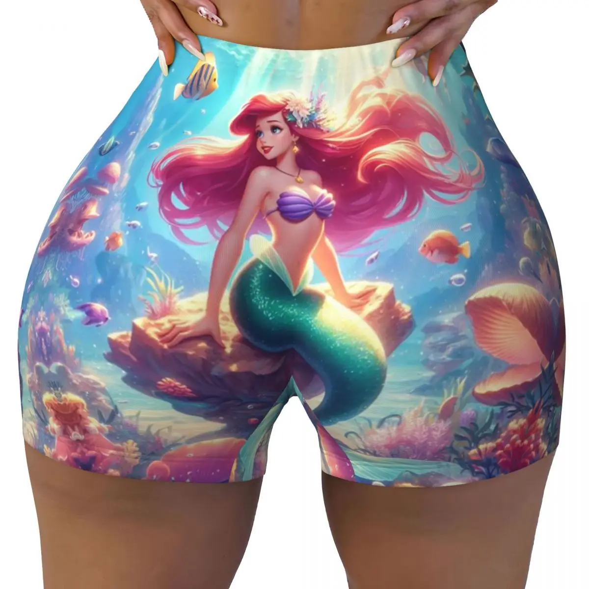 Custom New Ariel Princess Workout Shorts for Women Gym Volleyball Biker Yoga Shorts