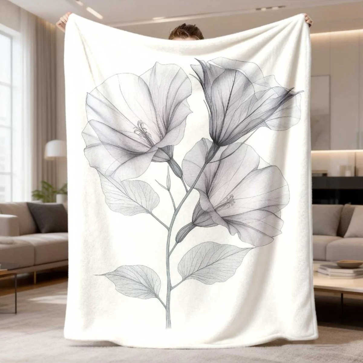 Elegant Botanical Lily Floral Print Throw Blanket Fleece Knit Decor Boho Chic Nursery Bed Cover Gift for Living Room