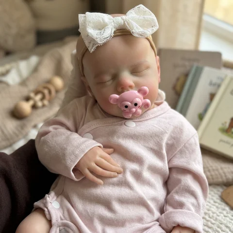 16 Inch Twins B Full Body Silicone Reborn Doll High‑Detail Hand‑Painted, With Pink Romper & White Flower Headband Lifelike Waterproof Collectible Art Ornament for Holiday & Birthday Gifts