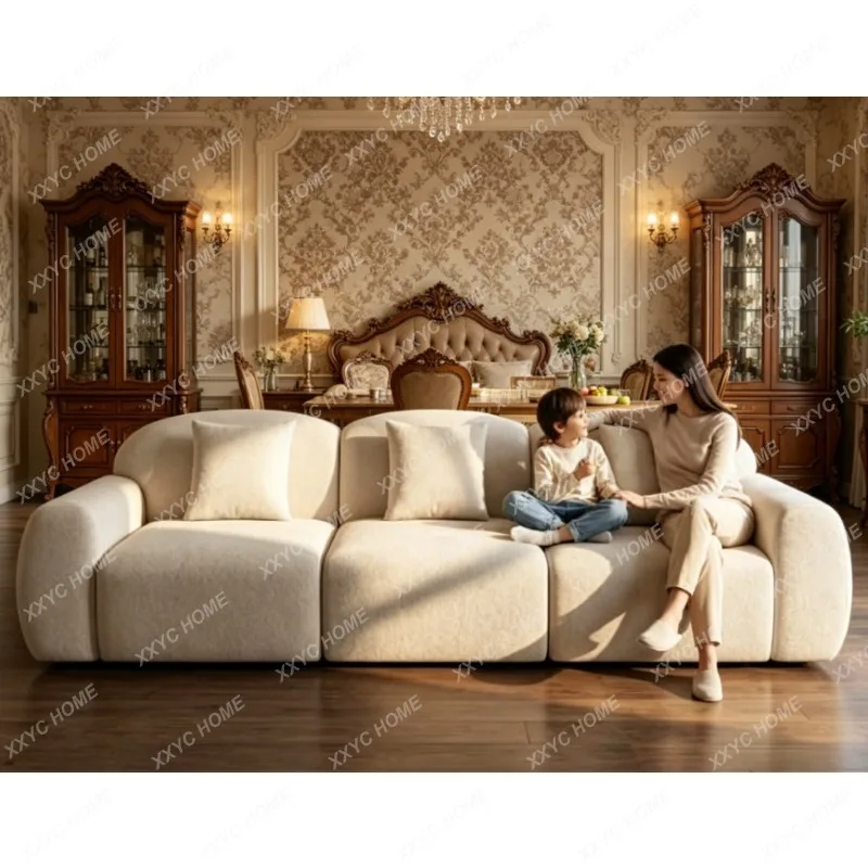 

DFFCream style fabric sofa, tofu square straight row three-slot compressed sofa z623, 305*116*75cm