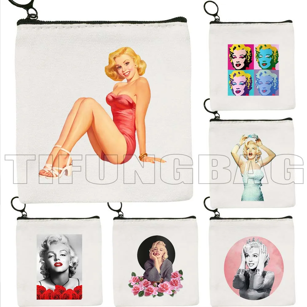 Vintage Marilyn Monroe Poster Andy Warhol Portrait Pop Art Canvas Coin Purse Bag Small Square Key Storage Card Bags Wallet Pouch