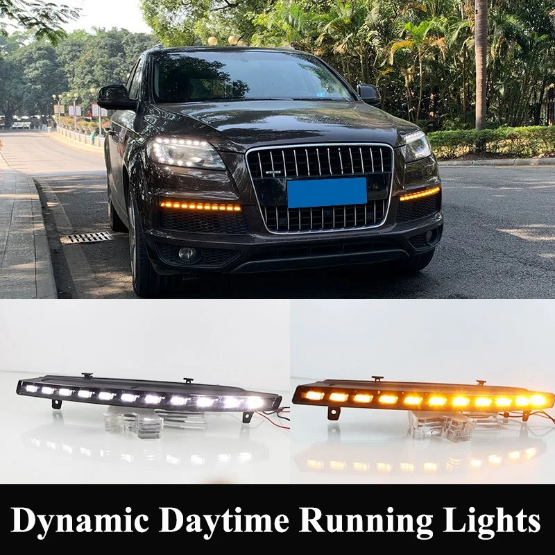 

White/Amber Dynamic LED Daytime Running Lights, For- Q7 2010-2015 Waterproof 12V Turn Signal Lamp Fog Lights