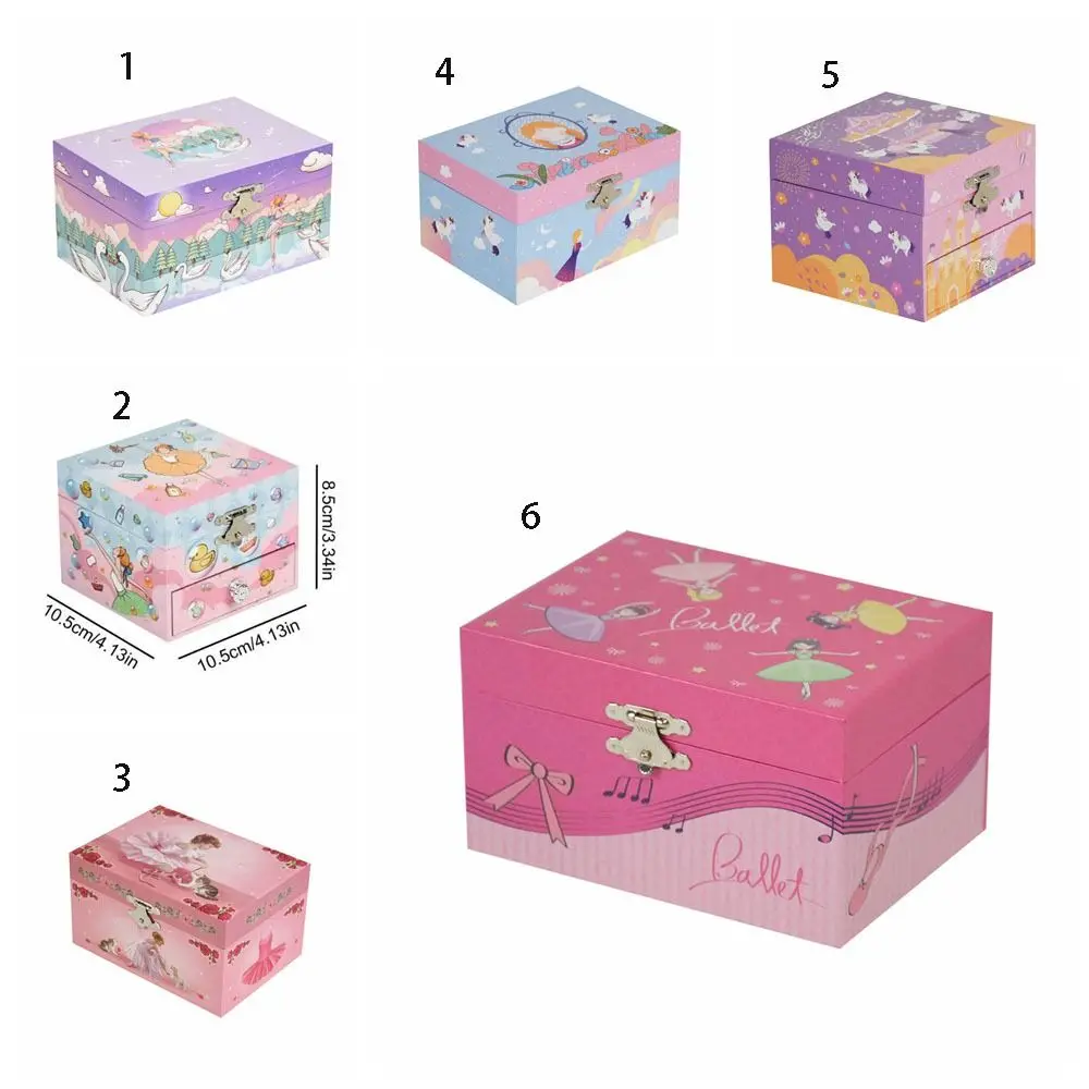 Caja de música giratoria de dibujos animados con espejo para niña, estilo cajonera, ahorra espacio, joyero Musical, caja de música de bailarina brillante, Navidad