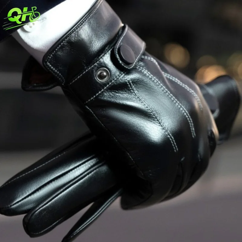 

Classic Winter Genuine Leather Motorcycle Gloves Driving Warm Fleece Lined Touchscreen guantes hombre Outdoor Business Gloves