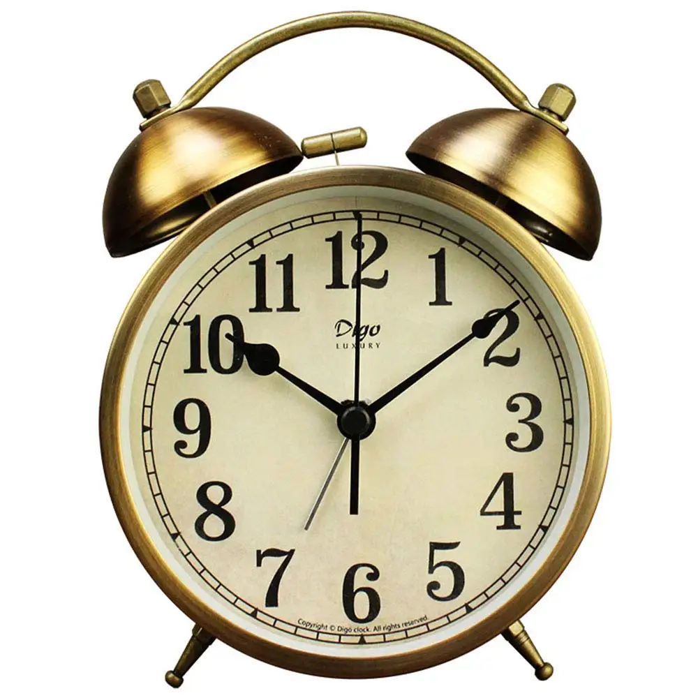 Metal Golden Table Clock, Retro Vintage Non-Ticking Small Alarm Clock,Battery Operated Silent Quartz Movement HD, Customized