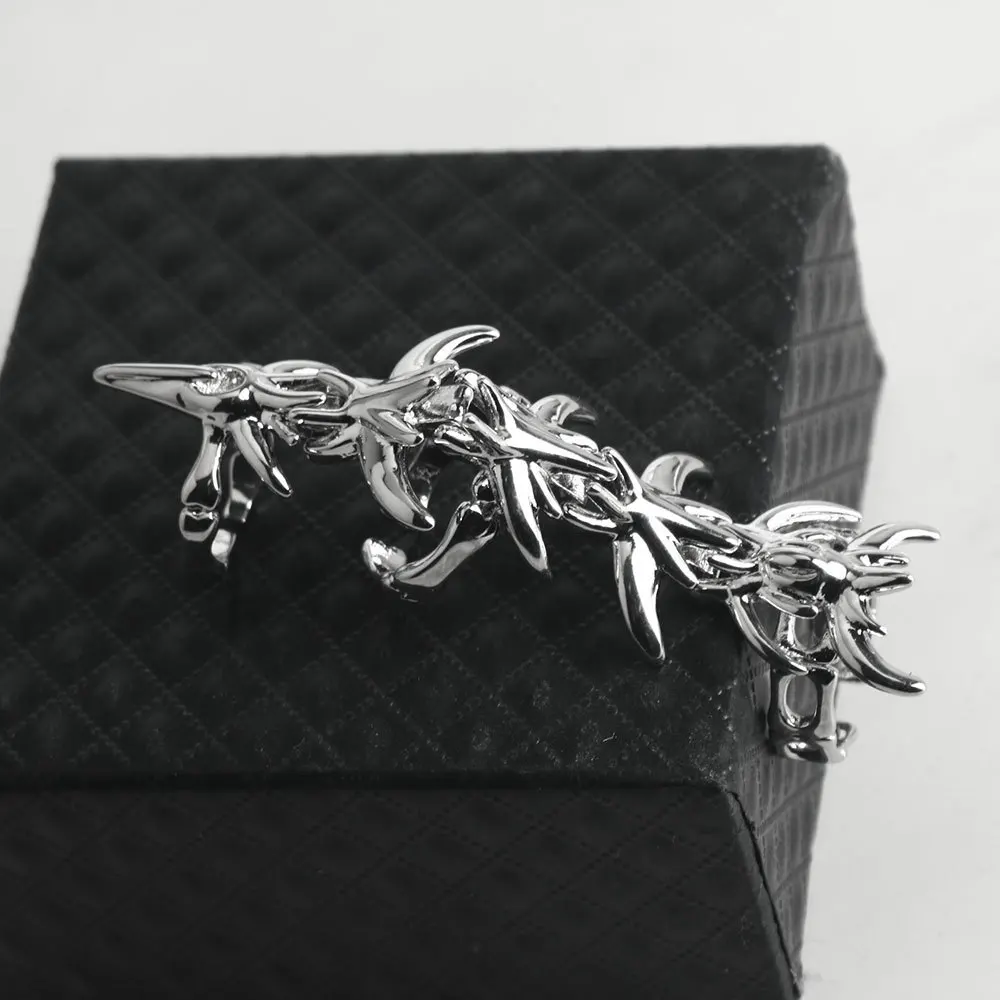 Personality Gothic Cold Style Ring Exaggerated Punk Spiky Keel Texture Articulated Joint Knuckle Ring Unisex Fashion Jewelry
