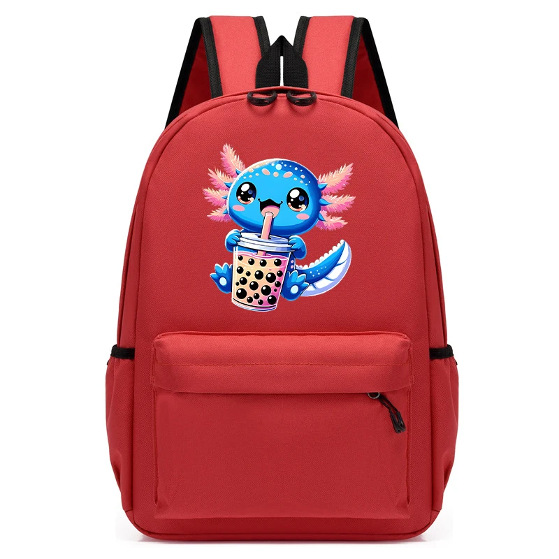 Boba Axolotl-mochila de té de burbujas para niños y niñas, morral escolar impermeable y ligero, mochila de día