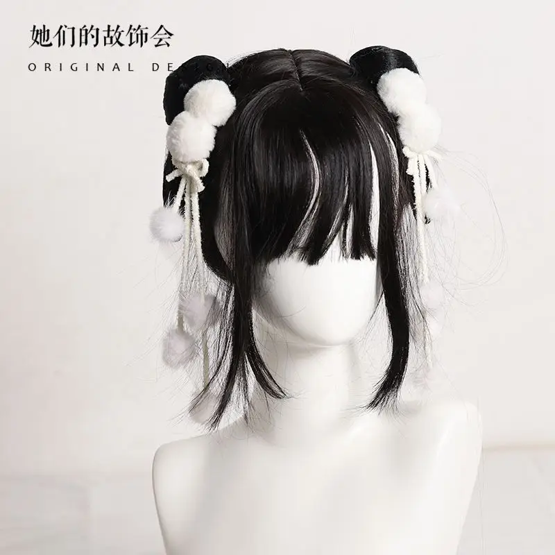 akcesoria cosplay śliczne futrzane opaski na głowę japońskie frędzle Lolita nakrycie głowy akcesoria do włosów opaska pokojówki