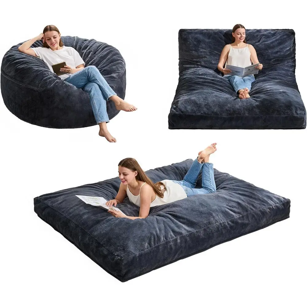 Bean Bag Chair Convertible Beanbag Chairs for Adults, 3 in 1 Bean Bag with Plush Faux Fur Cover, Adult Bean Bag Chair for Living