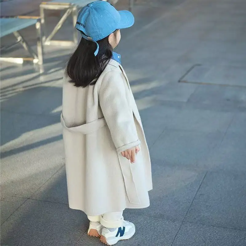 

Kids Girls Woolen Coat Overcoat Jacket Windbreak White Warm Plus Thicken Autumn Winter Cotton School Children's Clothing 4-12Y
