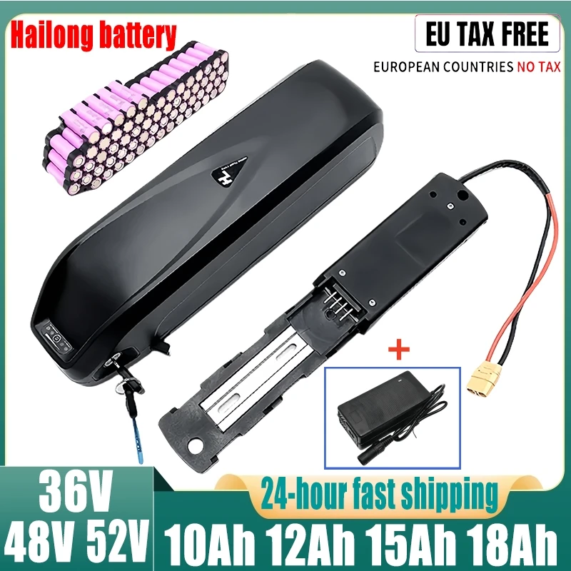 

Hailong New 2024 36v 48v 52v 10Ah 12ah 15ah 18ah electric bicycle battery with built-in BMS 500w-1500w rechargeable battery pack