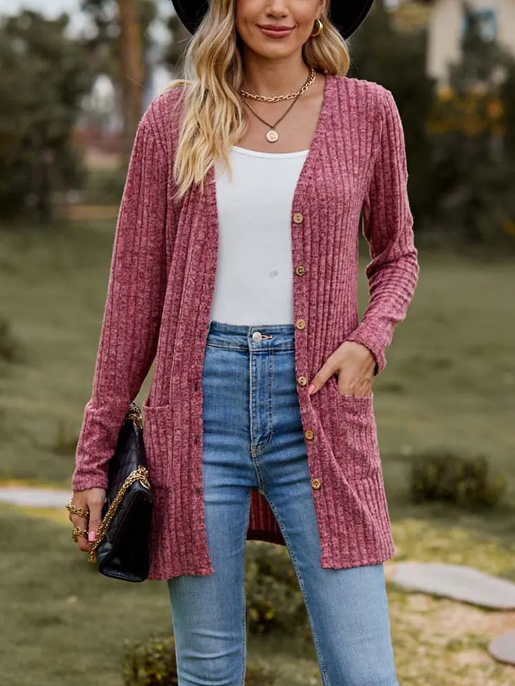 2023 Autumn Long Cardigan Women Button Up Kimono Cardigan Ladies V Neck Knitted Sweater Cardigans for Women