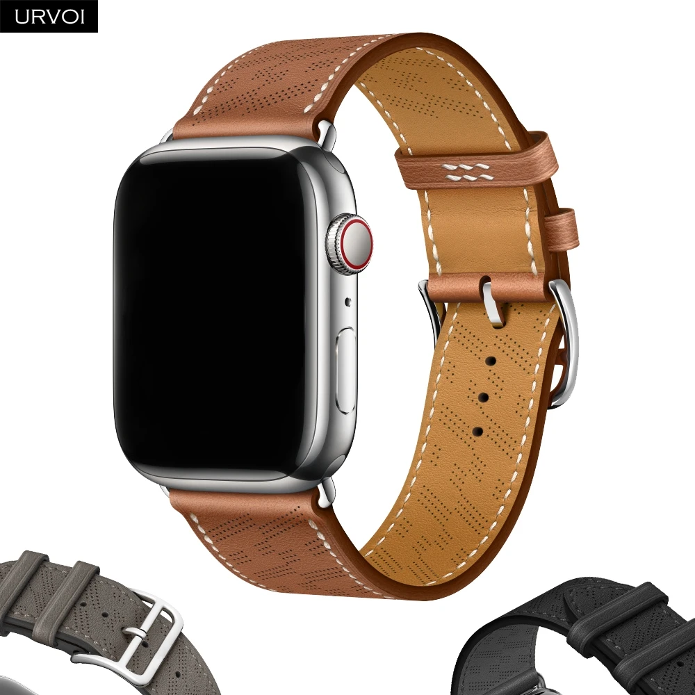 URVOI H Diagonal Single Tour für Apple Watch Band Ultra Serie 10 9 8 7 6 SE 54 Swift Leder für iWatch atmungsaktives Armband 49 mm