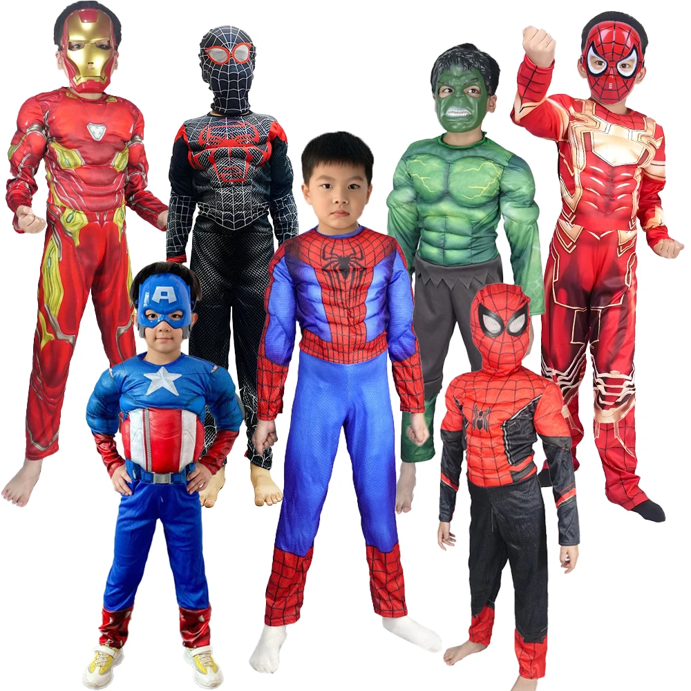 

Super Hero Spiderman Costumes Iron Man Captain America Hulk Cosplay Clothes Miles Muscle Jumpsuit Halloween Christmas Outfit