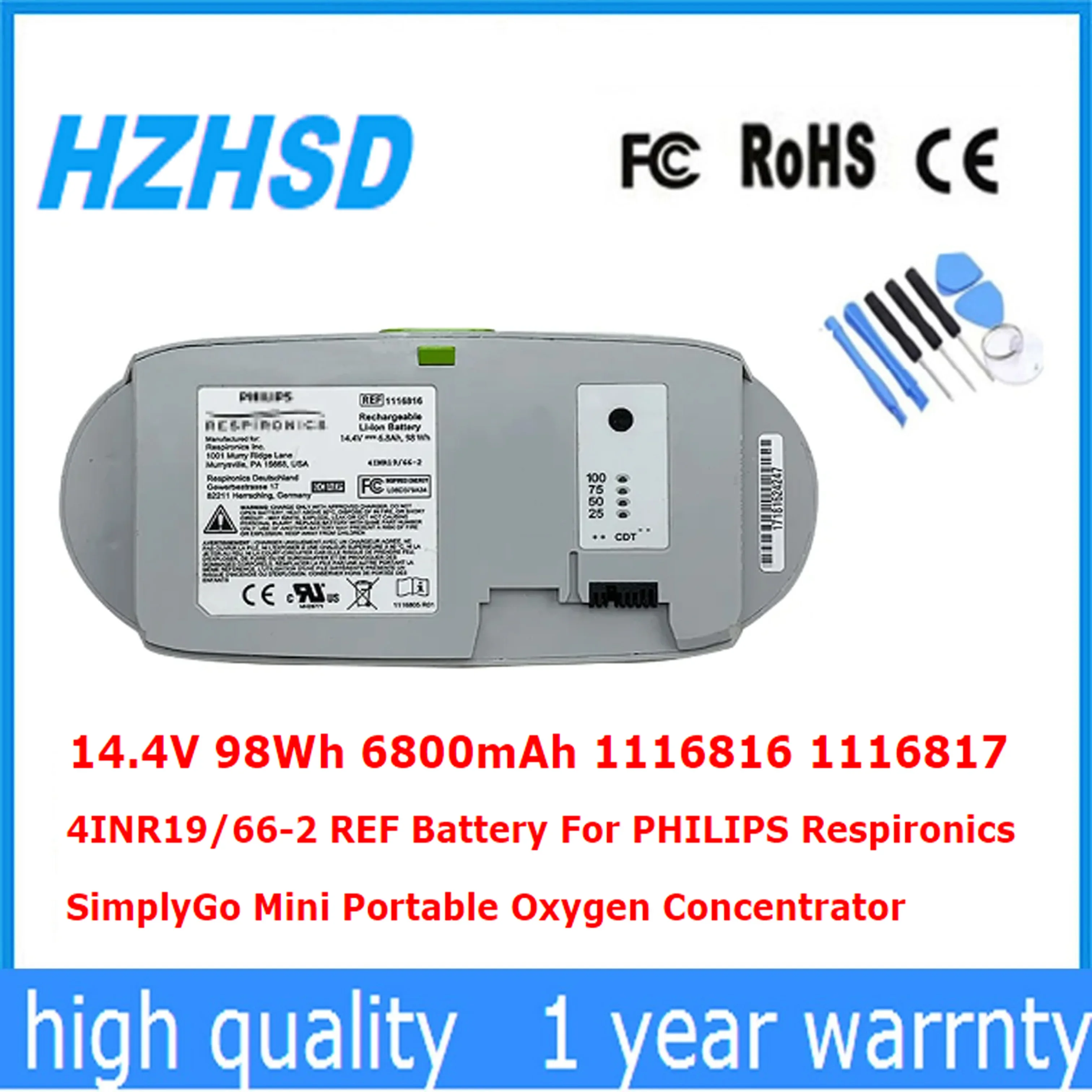 14.4V 98Wh 6800mAh 1116816 1116817 4INR19/66-2 REF Battery For PHILIPS Respironics SimplyGo Mini Portable Oxygen Concentrator