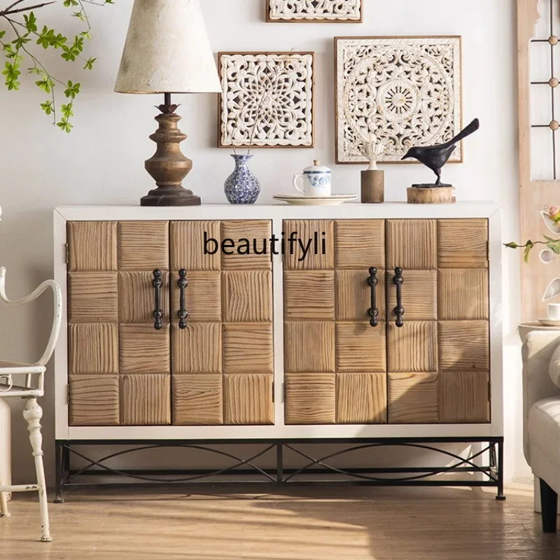 

zz1zzAmerican-Style Entrance Cabinet Solid Wood Hallway Corridor Curio Cabinet Silent Wind Retro Living Room Locker