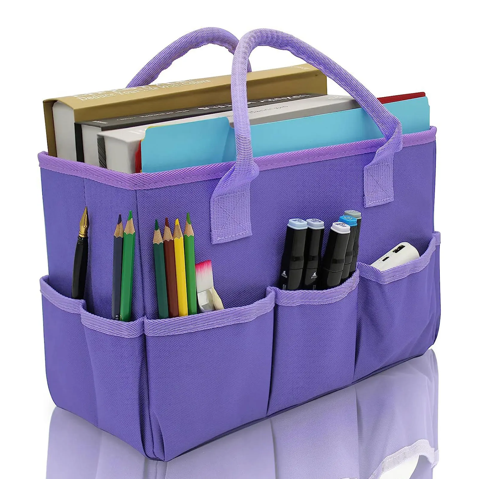 

Purple Large Capacity Tote Bag Foldable Storage Tote Bag with Pockets for Artist Professional Florist