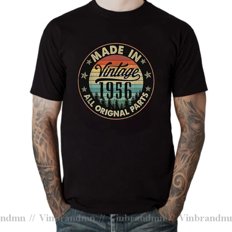 Men's Vintage Made In 1956 All Original Parts Retro mens T-Shirt Funny 65th Birthday Gift Idea Grandpa Husband Party Men T Shirt