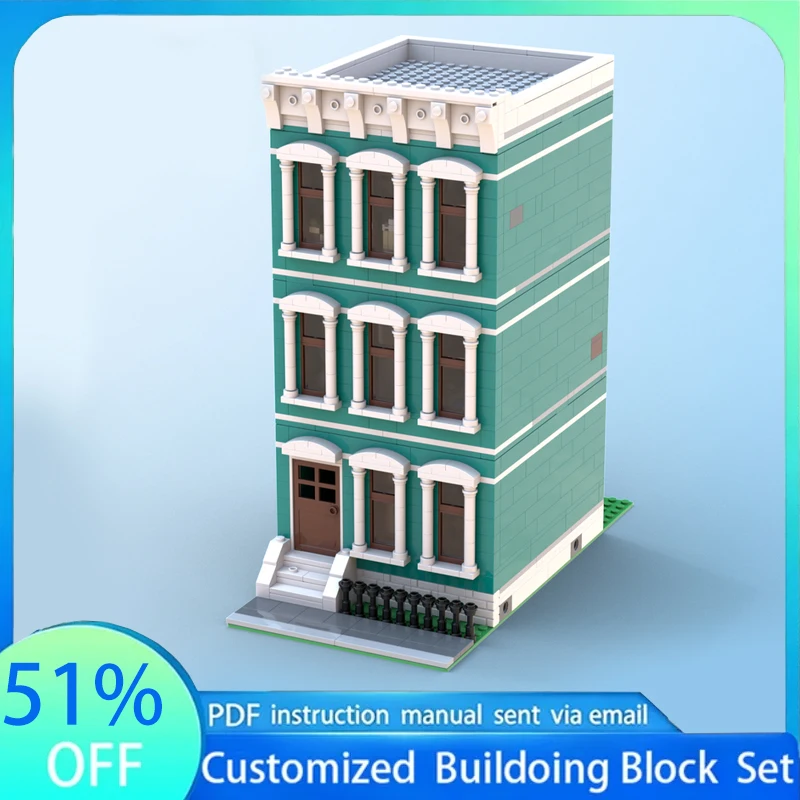 1376PCS Italianate Modular Townhouse MOC Model Building Blocks Street View Architecture DIY Assembly Education Gift Collection