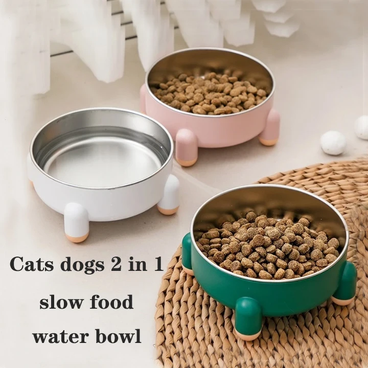 Anti-skid Pet Feeder Bowl Stainless Steel Cats Dogs Food Water Bowl Prevent Spills Messes Promotes Healthy Eating Driking Habits