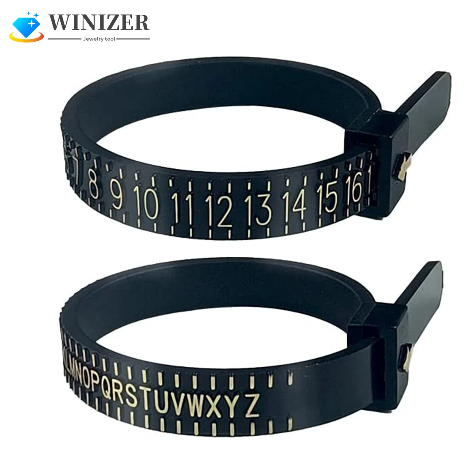 2Pcs Black US UK Ring Sizer Measuring Tool Plastic Reusable Finger Size Gauge Measure Belt for Measuring Wedding Rings