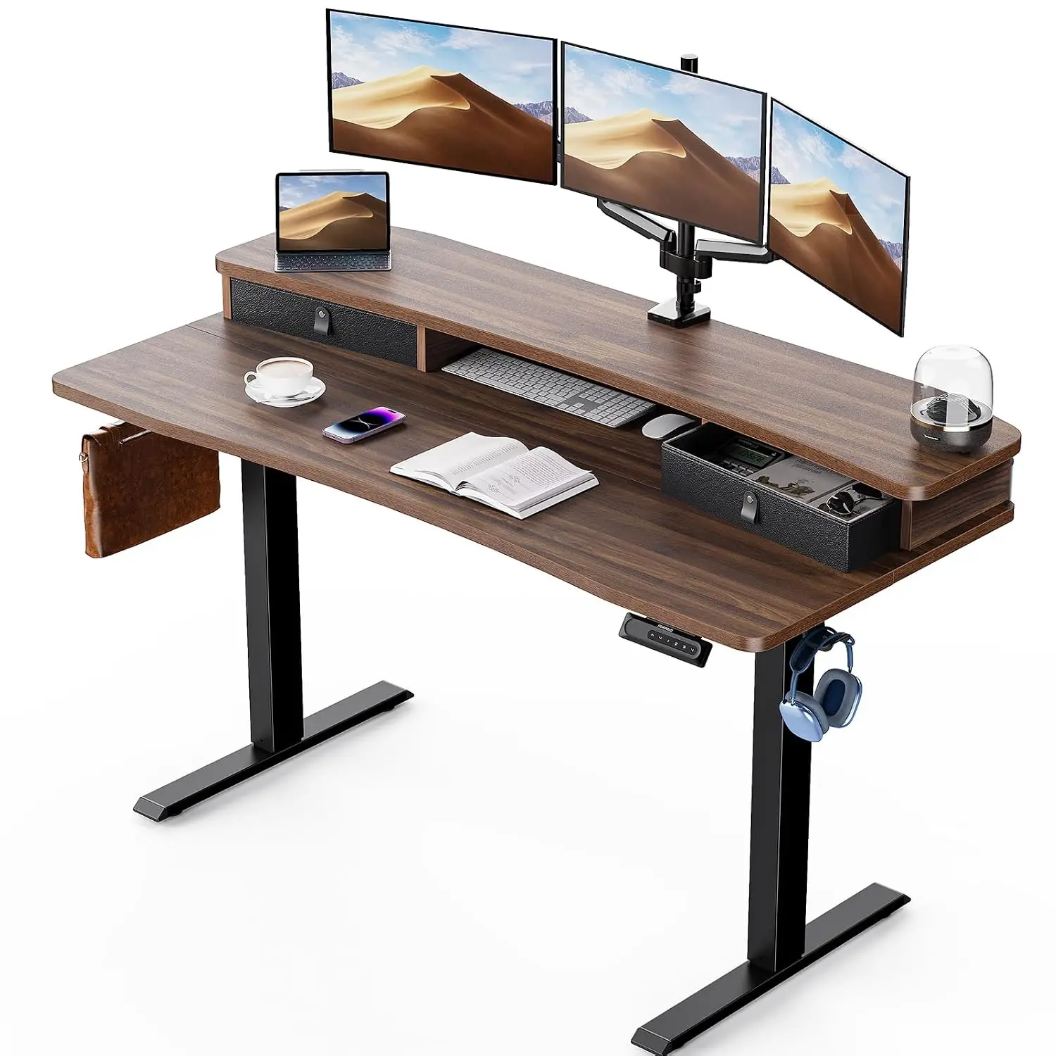 60″ x 30″ Electric Standing Desk with 2 Drawers, C-Clamp Mount Compatible, Height Adjustable Computer Desk, Home, Customized