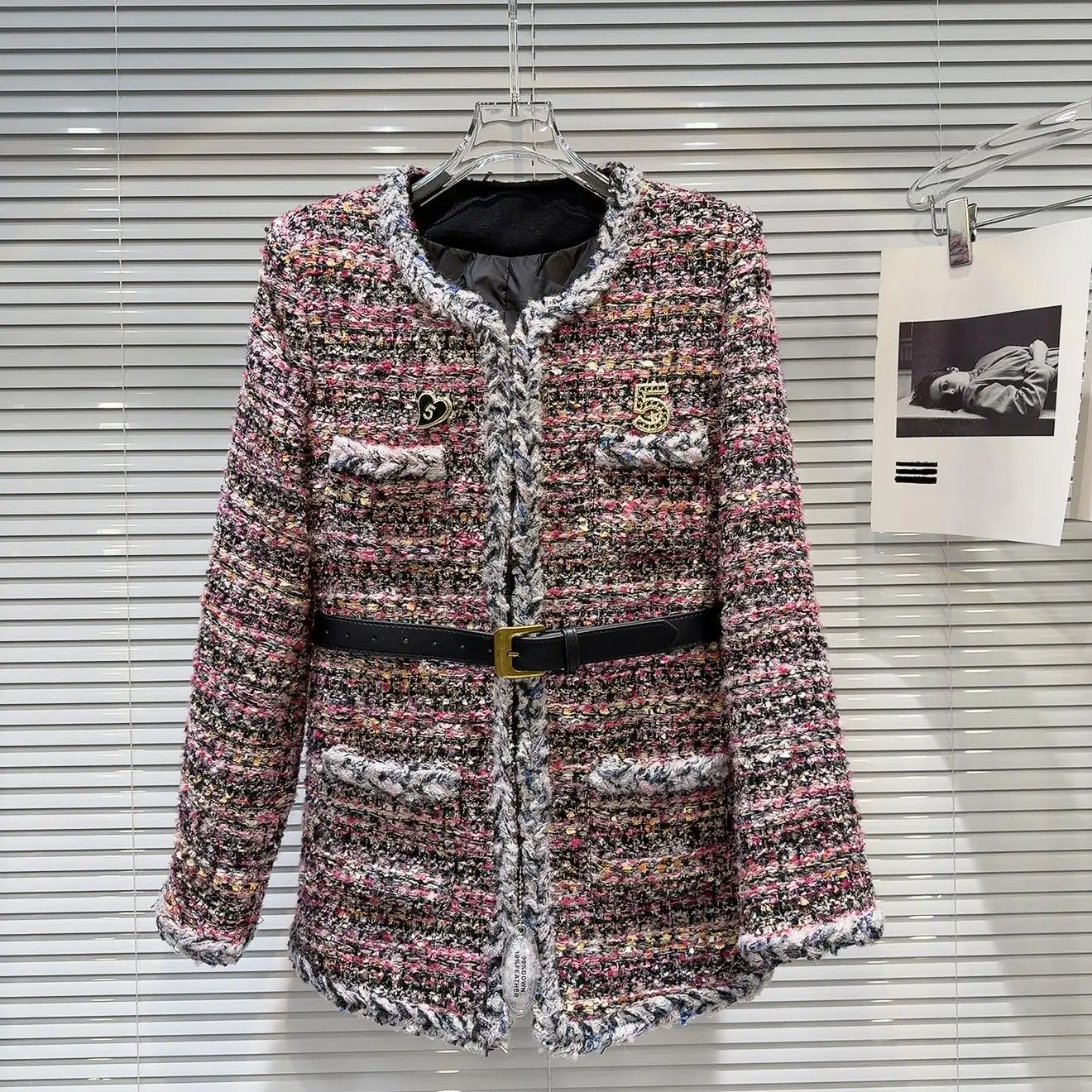 

Зима 2023, новинка 202, маленький ароматный пояс, декоративная тканая шерстяная внутренняя часть, верхняя одежда средней длины, пальто