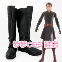 Wars Cosplay Anakin Skywalker Cosplay PU Boots High Heel Black Shoes Halloween Cosplay Prop For Adult Men